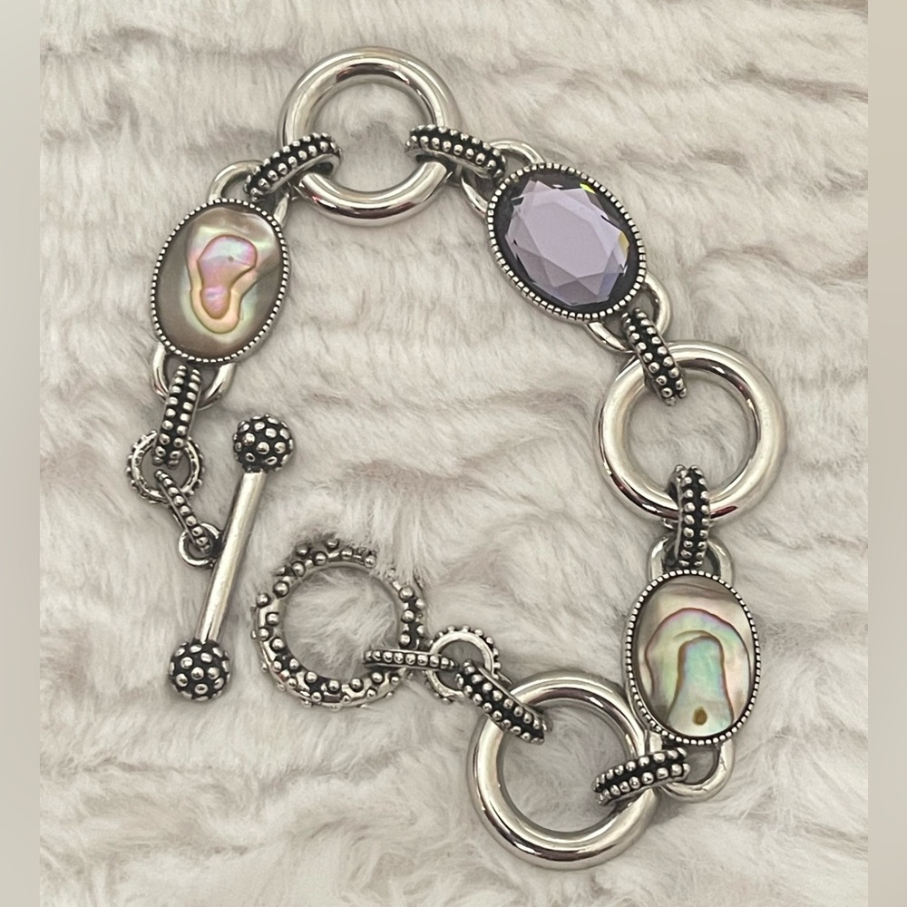 Lia Sophia Abalone Shell & Purple Toggle Bracelet 7.5”
